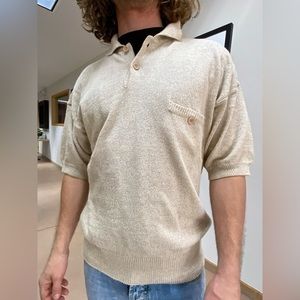 Vintage 80s Charles Jourdan L Beige Linen Blend Collared Pullover Sweater